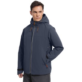 BANTREK Mens Rain Jacket Waterproof Lightweight Windbreaker Hooded Softshell Jacket for Hiking Travel Outdoor Performance (Space Gray,Large)