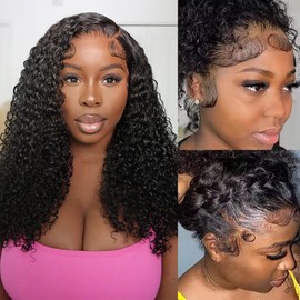 360 Lace Front Wigs Human Hair Hidden Strap Deep Wave Lace Frontal Wig Pre Plucked Drawstring Wig Human Hair 200 Density HD Full Lace Front 360 Glueless Wigs for Women (deep wig, 14inch)