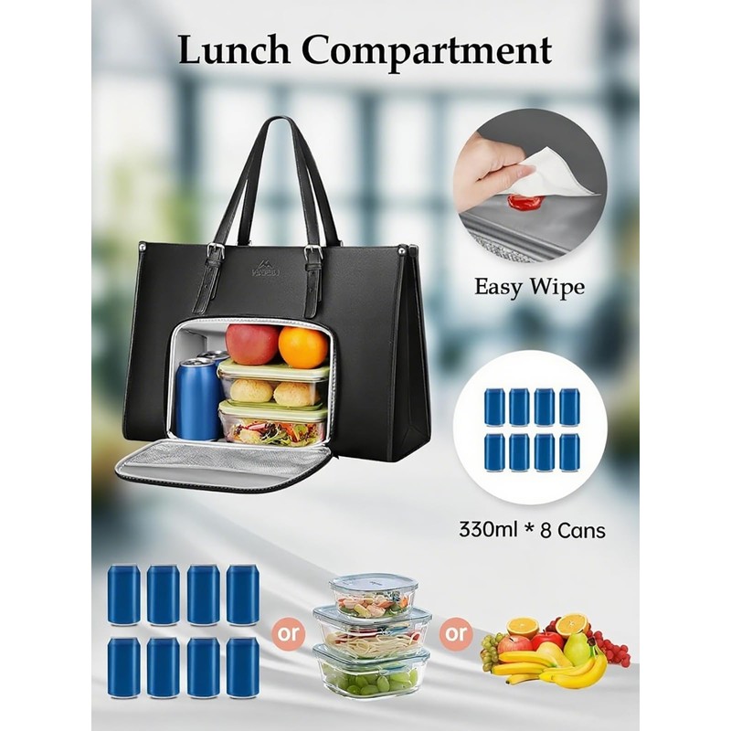 MATEIN Laptop Tote Bag with Insulated Lunch Compartment, 15.6 Inch