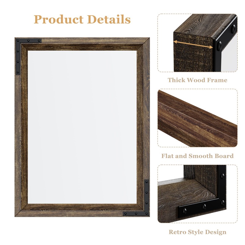 YOSHOOT Farmhouse Bathroom Mirror, Rustic Wooden Framed Mirror, Wood Vanity
