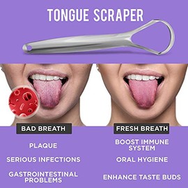 Raspador de Lengua | basicConcepts | Reduce el mal Aliento | Limpiador de Lengua de Acero Inoxidable | Raspador de Lengua de Metal | 100% Libres de BP