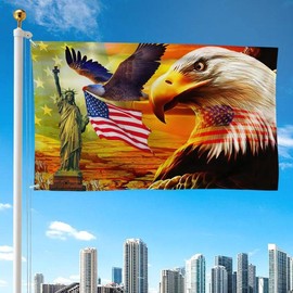 One Nation Under God Patriotic American Flag - Double Sided, Heavy Duty Canvas - Decoration for Home, Indoor, Outdoor with Grommet Banners Waterproof - Style: American Eagle Sunset, Size: 3X5
