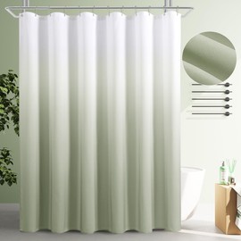 Sage Green Shower Curtain，Polyester Ombre Shower Curtains for Bathroom，Green and White Gradient Fabric Bathroom Decor Shower Set, Washable，72 x 72