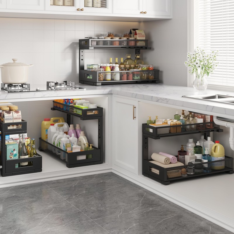 1 Pack 19IN Depth Under Sink Storage Organizer, Large 2-Tier