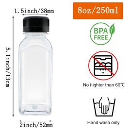 MYYZMY 3 Pcs 8 Ounce Plastic Juice Bottles, Reusable Bulk Beverage Containers for Juice, Milk and Other Beverages, Black lid