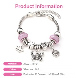 IKOPFLN Butterfly Bracelet, Girls Pendant Bracelet, Adjustable, Teenager Girls Gifts, Charm Bracelet, Gifts for Girls, Zinc