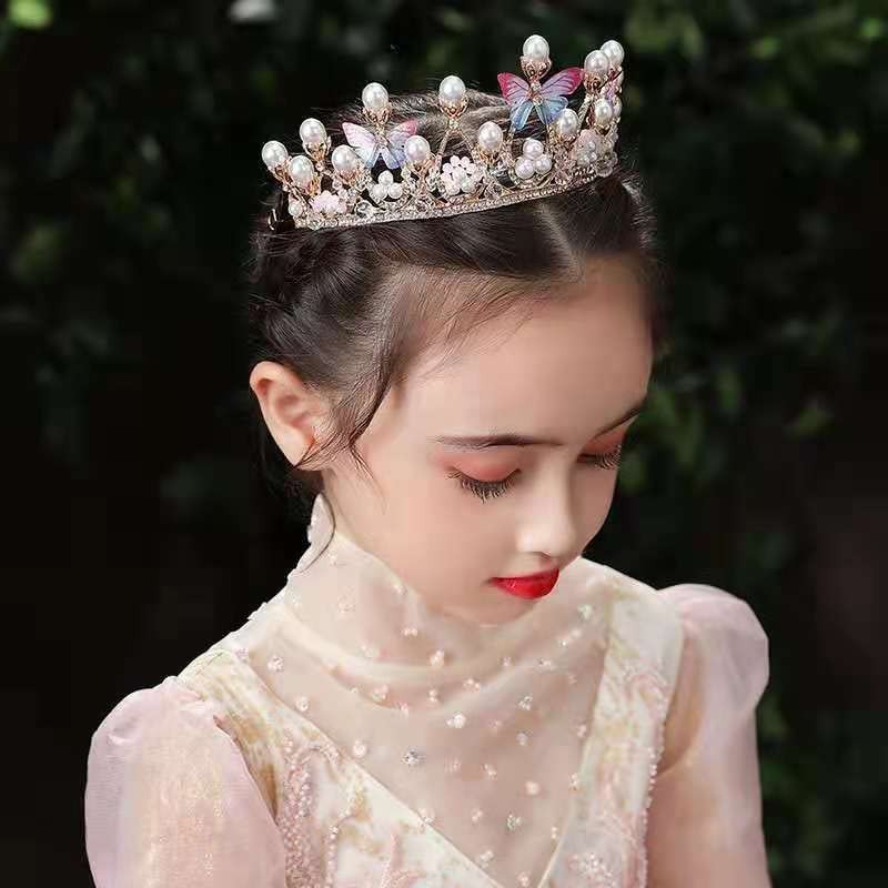 Crown Pink Girls, Moxiewell Butterfly Flower Pearl Rhinestone Queen Crown,