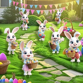 Ranvaira 8 Pcs Easter Yard Signs Decorations Outdoor Colorful Easter Bunny Decorations Garden Decor with Stakes Lawn Signs for Home Lawn Patio Ornaments