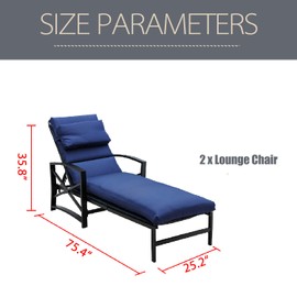 LOKATSE HOME Outdoor Patio Chaise Lounge Chair with Adjustable Backrest and Arms Metal Lounger Furniture All Weather, Blue