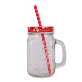 FabFinds Mason Jars with Lids and Straws Christmas Character Mason Jars with Handles (Red Santa)
