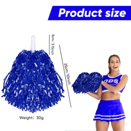 24 Pcs Cheerleading Pom Poms, Metallic Foil Handle Cheer Squad Team Spirited Fun Pom Poms for Party, Sports Dance Cheer, 30 Grams Weight Each (Blue)