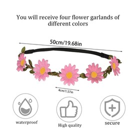AOEVUIR 4 Pcs Blumen Haarband Stirnband für Damen und Mädchen Elastisches Kopfband Blumenkranz Haarschmuck Accessoire für Oktoberfest Karneval Fasching