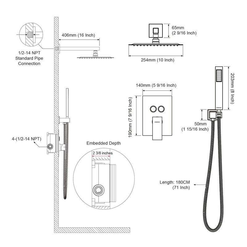 Shower System Shower Faucet Set with Push-Button Diverter and Wall