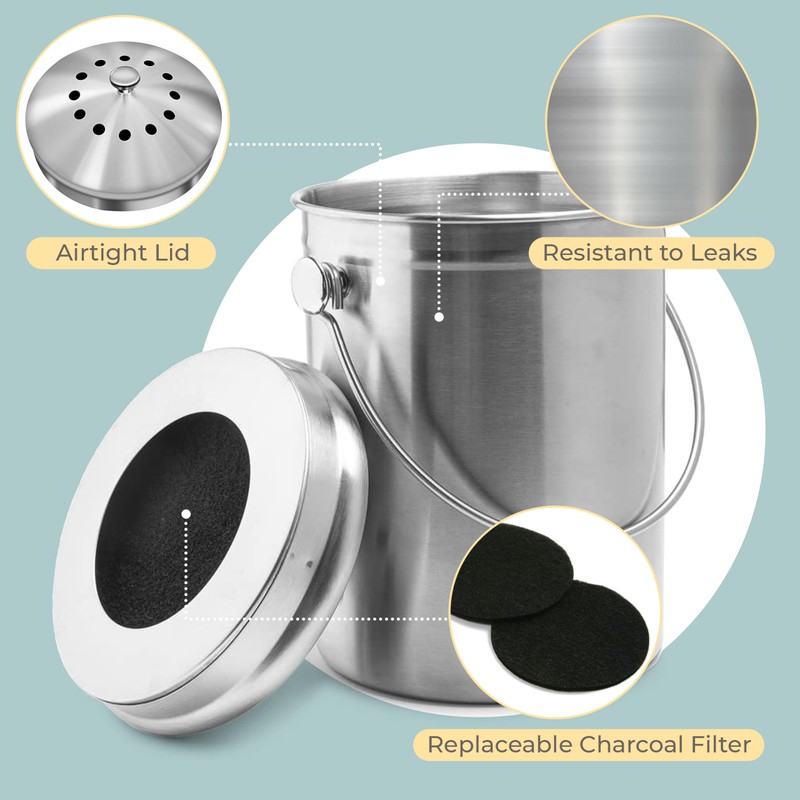 EPICA Countertop Compost Bin Kitchen | 1.3 Gallon | Odorless