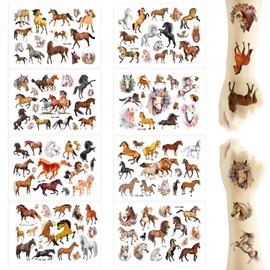 8-Piece Horse Tattoo Set, Children's Horse Shaped Temporary Tattoo Stickers, Children's Horse Stickers, Waterproof Tattoo Stickers, Suitable for Gift Bags for Children's Birthday Parties