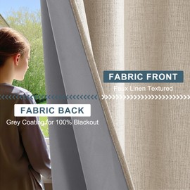 PONY DANCE Natural Linen Blackout Curtains 84 inch Length 2 Panels Set,100% Black Out Curtains for Bedroom Living Room Darkening Window Drapes Thermal Insulated Back Tab Rod Pocket(52x84, Beige/Ivory)