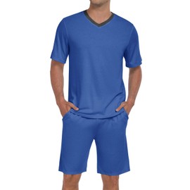 TUREFACE Men's Pajamas Set Summer Shorts Sleepwear Sleep Pajama Set Lightweight Soft Male Lounge Set with Pockets