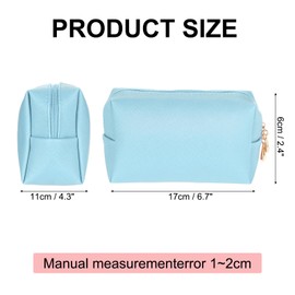 sourcing map PU Leather Square Makeup Bag, Waterproof Cosmetic Organizer Bag Zipper Pouch Travel Toiletry Bag for Women for Makeup Brush Holder (Sky Blue, Small)