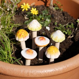 Set Of 6 Ceramic Toadstool Stakes Mini Garden Mushroom Pot Stick Lawn Ornaments