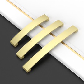 Amerdeco UK0021 Furniture Handles, Brushed Gold Cabinet Handles, Kitchen Handles, 128 mm Hole Spacing, Drawer Handles, Drawer Handles, Handles for Kitchen Cabinets, Wardrobe, Pack of 10