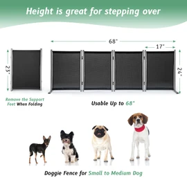 RANTILA 4 Panel Indoor Foldable Dog Fence Freestanding Dog Gate for Stairs, Hallways, or Doorways for Small Dogs- 68 X 24 Inch, Black