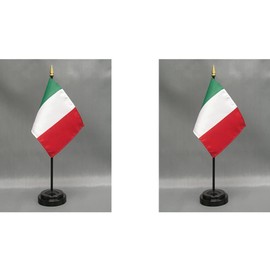 2 Italy Desk Flag Set of Miniature Office Little Hand Waving Flags Includes 2 Stands and 2 Small Mini Country International Stick Flags (Italy)
