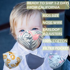 3 Pack Kids Cloth Face Mask with Nose Wire, Adjustable Ear Loops (3Pieces of Yellow Crab (Print))