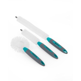 Beldray LA082770EU7 Bottle Cleaning Brushes With 3 Different Heads, Flexible For Hard to Reach Areas, Non-Scratch Soft Bristles, Anti Slip Grip, Cleans Vases, Narrow Neck Bottles, Glasses & Mugs