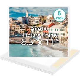 Wbtran 8.5x11 Inch Acrylic Picture Frames, Clear Photo Frame for Wall with Tape, No Drilling Frameless Picture Frames, Pack of 5 Floating Hanging Picture Frames 8.5 x 11 for Home, School, Office