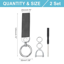MECCANIXITY Car Key Chain, Leather Keychain 360 Degree Rotatable Snap Swivel Key Fob Holder with 2 Key Rings and Anti-lost D Ring for Men and Women (Silver/Gray, Pack of 2)