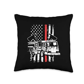 USA Flag Fire Truck Firefighter Thin Red Line Fireman Throw Pillow