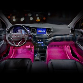 LEDGlow 4pc Pink LED Interior Footwell Underdash Neon Lighting Kit for Cars & Trucks - 7 Unique Patterns - Music Mode - 8 Brightness Levels - Auto Illumination Bypass Mode - Universal Fitment