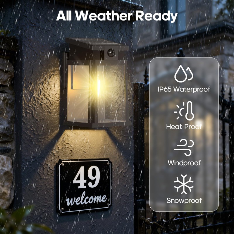 GOODEA 2 Pack Solar Wall Lights Outdoor Waterproof with Motion