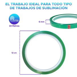 Los Eventos de la Tata. Pack of 6 unidades de Cinta Térmica Adhesiva verde especial para sublimar, resistant to altas temperaturas |No Mancha (6 Unidades)