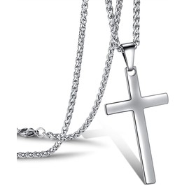 Jwelbuete Cross Pendant Necklace for Men Stainless Steel Titanium Necklace,18-36 Inches (18)