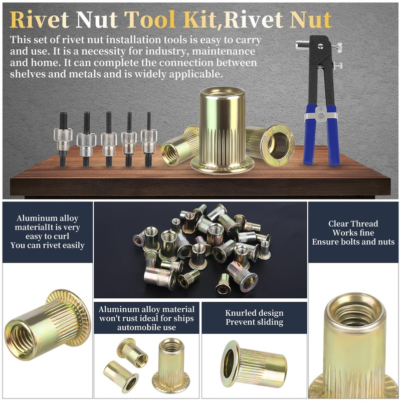 Rivet nut Tool kit,rivnut Tool,500Pcs Metric Rivet Nut Combination (M3/M4/M5/M6/M8)
