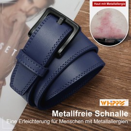 WHIPPY Men's Leather Belt for Jeans, Adjustable Outdoor Leather Belt, Unisex Work Belt with Black Plastic Buckle, D Navy