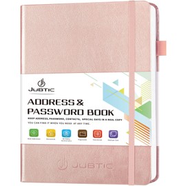 JUBTIC Address Book with Alphabetical Tabs, Hardcover Password Keeper and Telephone Book Address Organizer Record Contacts, Internet Login Address Logbook - 5.2"x7.7" Rose Gold