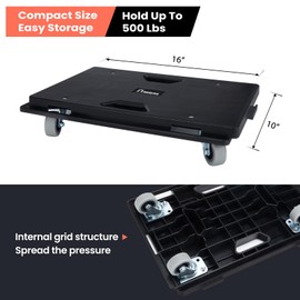Nellyke Furniture Dolly, 4 Pack Moving Dolly, 17in-11in 500lbs Capacity, Furniture Movers 4 Wheels Heavy Duty, Modular Connectable Small Flat Dolly, Practical Portable Dollies