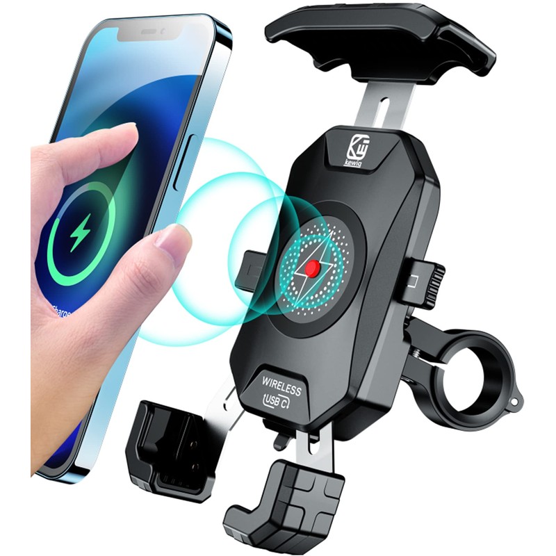 BRCOVAN Motorcycle Phone Mount Holder with Qi 15W Wireless Charger