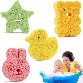 4 Piezas Esponja Para Baño Bebe, Esponja De Baño Para Bebe, Suave, Seguro, Adecuado Para La Piel Sensible y Fácil De Producir Espuma Con Cualquier Producto De Baño