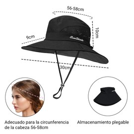 CASAMIEL Sombrero de Sol para Mujeres, Gorra para Sol con Protección UV, ala Ancha y Agujero para Cola de Caballo, Sombrero de Visera Plegable para Playa, Senderismo, Hiking y Pesca