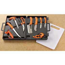 RUKO RUK0131 Wild for Game Processing Set with Orange Handles/Hard Nylon Case & Cutting Board (11 Piece)