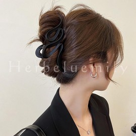 Herbeluemily Hair Claw Hair Claw, Hair Clip, Hair Clip, Large Size, Adult, Wavy, 5.1 inches (13 cm), Set of 2, Black + Dark Brown