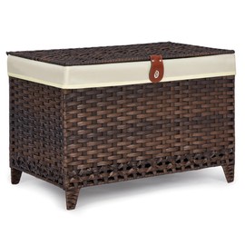 Honjourai Wicker Storage Basket with Lid,Rattan Shelf Basket with Removable Liner Bag,200L Storage Bin,Storage Trunk with Heightened Feet,Storage Container for Wardrobe,Home Organizer