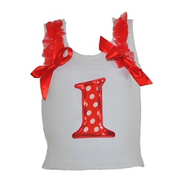 GoForDance Birthday Red/White Polka Dot Age Number Tank-Top w/Spotlight Sequin Trim (Age 1)