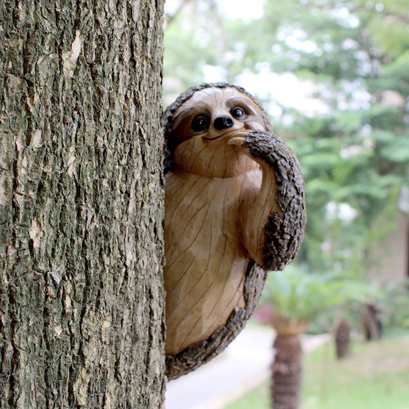 Garden Peeker Sloth Sculptures Lovely Innovative Simulation Resin Waterproof Lasting