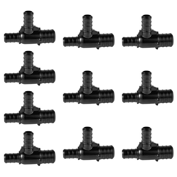 10-Pack EFIELD Poly PPSU Barb Pex Crimp Fitting 3/4" X1/2" X 1/2" Reducing Tee For Pex Tubing Connection, ASTM F2159