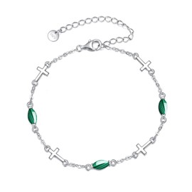 CRMAD Malachite Cross Bracelet for Women Sterling Silver Malachite Cross Bracelet Cross Jewelry Gift (Cross -Malachite)
