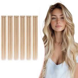 S-noilite Clip in Human Hair Extension Highlight Golden Brown/Bleach Blonde 10 Inch Colored Hair Extensions Clip in for Women Kids Girls Straight Real Human Hair 6 Pieces/Pack